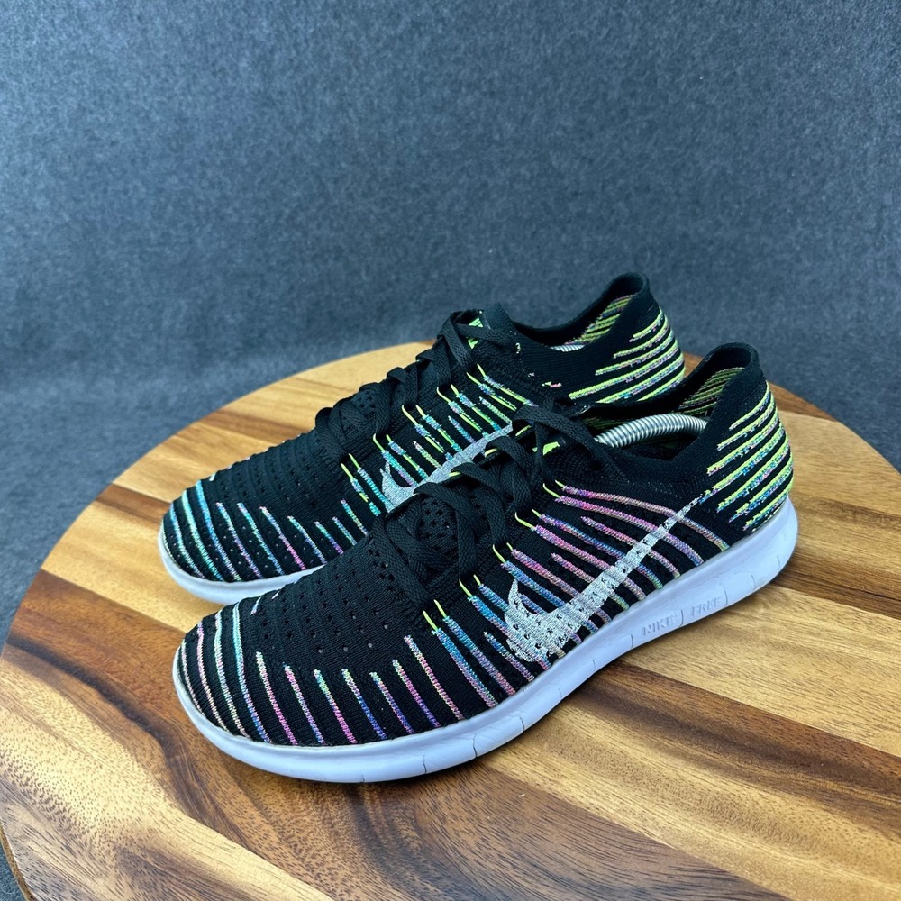 Nike Free RN Flyknit  Mens 8.5 Womens 10 Black Multicolor 831070-003 - Picture 6 of 12